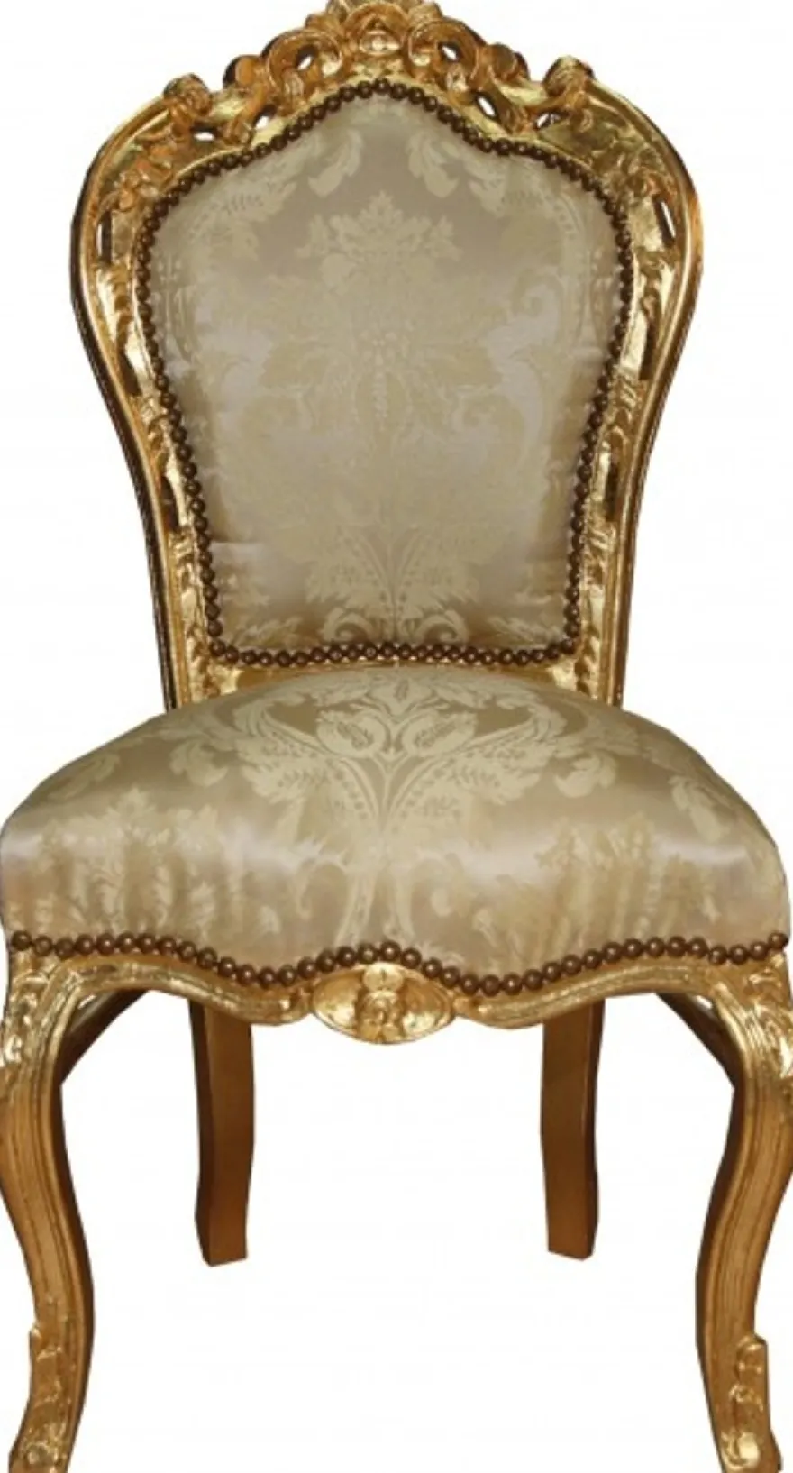 Casa Padrino Barock Esszimmer Stuhl Creme Muster / Gold - Barock Möbel Antik Stil