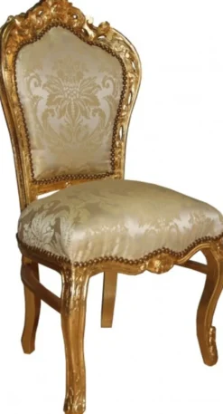 Casa Padrino Barock Esszimmer Stuhl Creme Muster / Gold - Barock Möbel Antik Stil