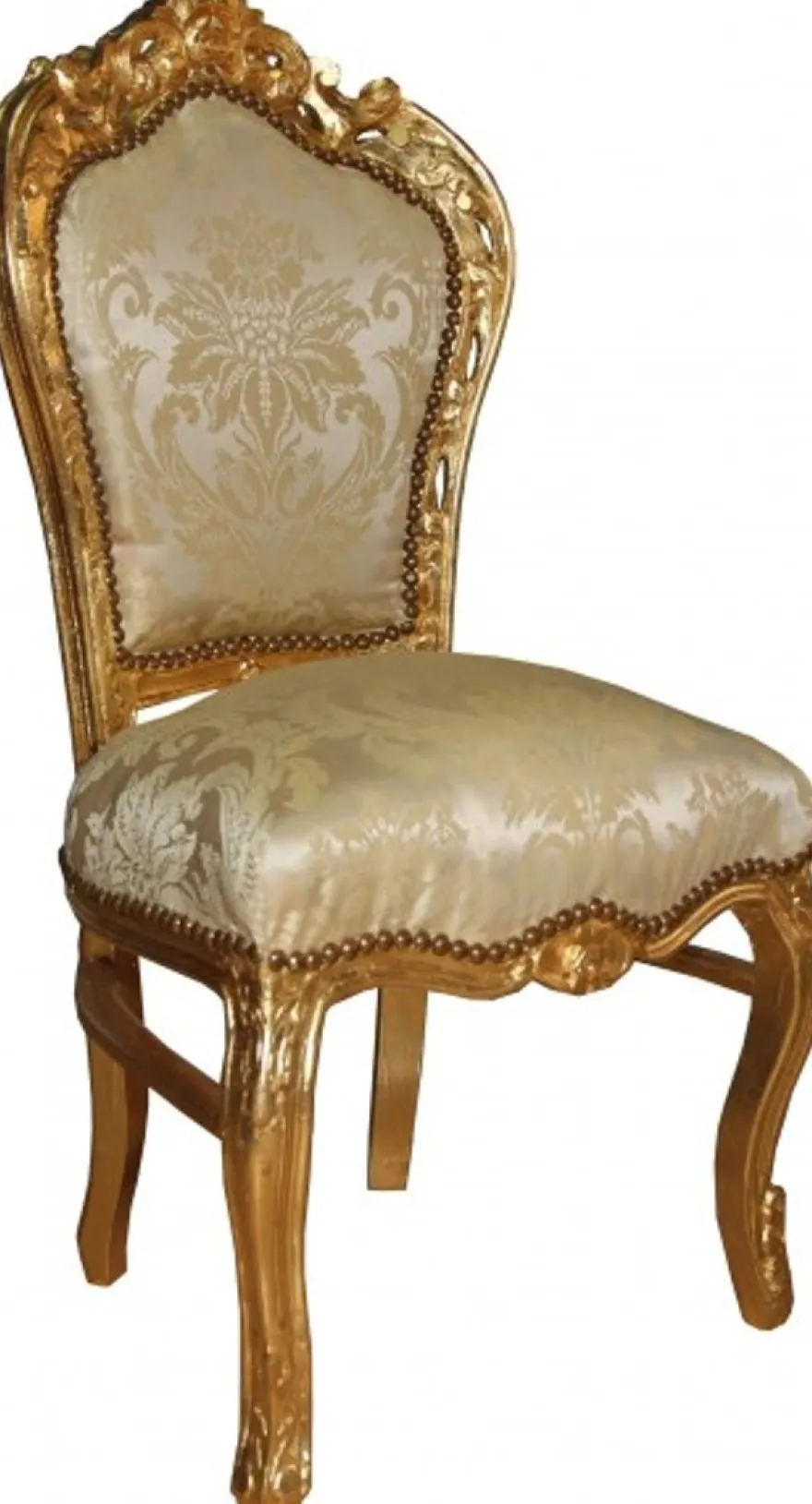 Casa Padrino Barock Esszimmer Stuhl Creme Muster / Gold - Barock Möbel Antik Stil