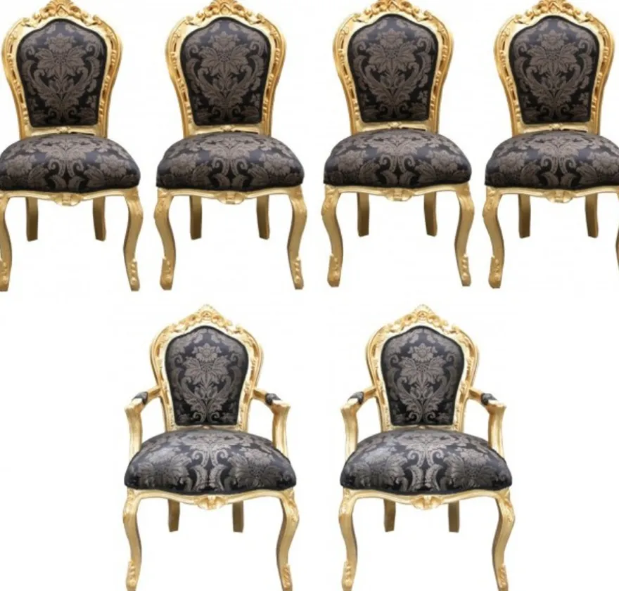 Casa Padrino Barock Esszimmer Set 4 Stühle ohne Armlehnen + 2 Stühle mit Armlehnen - Möbel Antik Stil