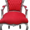 Casa Padrino Barock Esszimmerstuhl Rot / Silber mit Armlehnen
