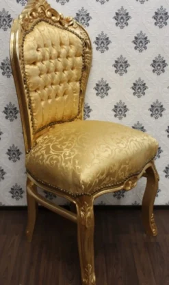 Casa Padrino Barock Esszimmer Stuhl Gold Muster / Gold - Antik Stil Barock Möbel