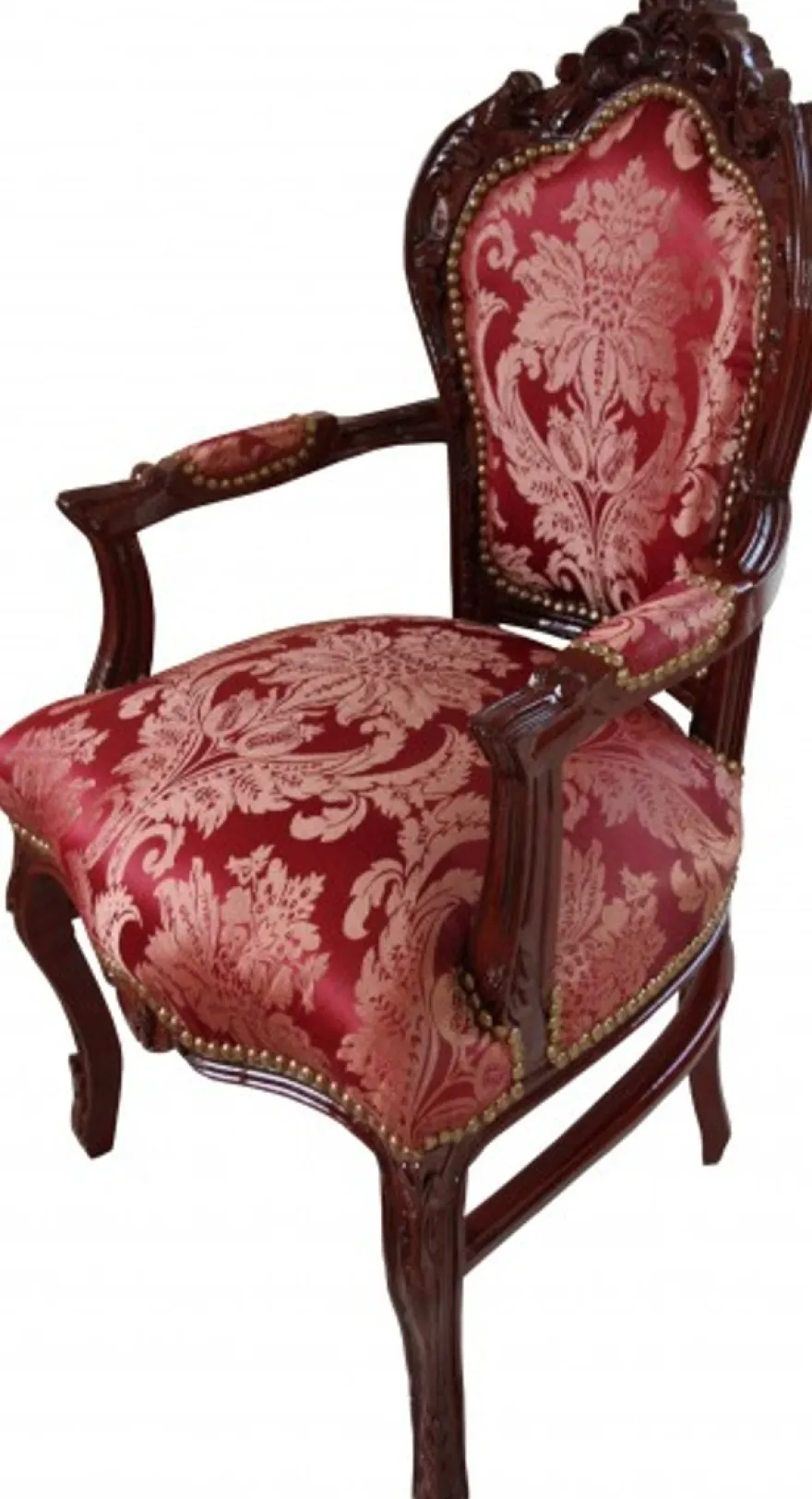 Casa Padrino Barock Esszimmer Stuhl Bordeaux Muster / Braunrot mit Armlehnen - Limited Edition