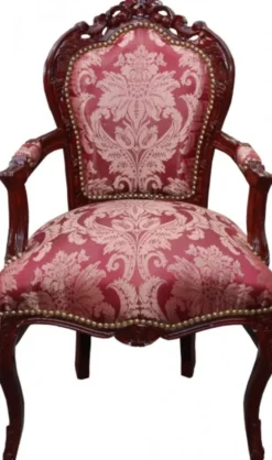 Casa Padrino Barock Esszimmer Stuhl Bordeaux Muster / Braunrot mit Armlehnen - Limited Edition