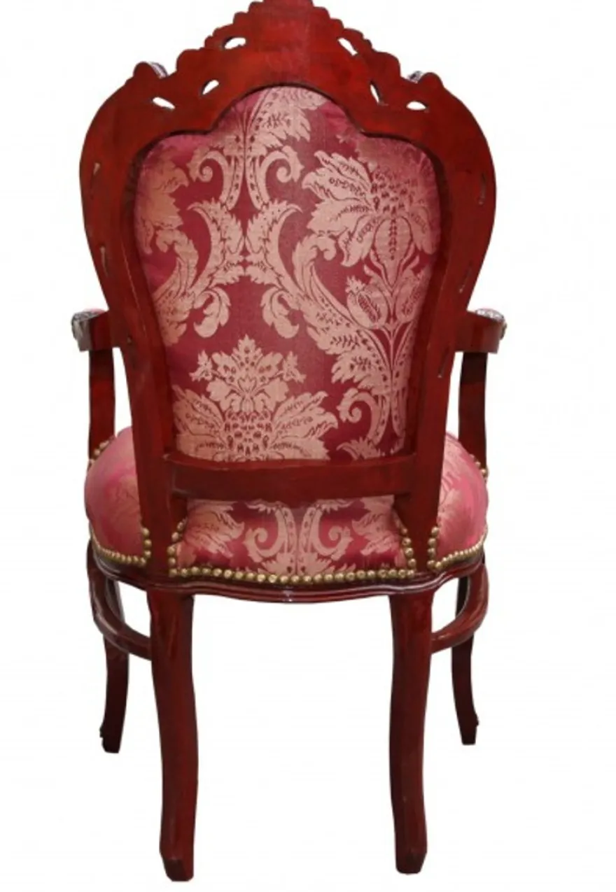 Casa Padrino Barock Esszimmer Stuhl Bordeaux Muster / Braunrot mit Armlehnen - Limited Edition