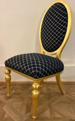 Casa Padrino Barock Esszimmer Stuhl mit Muster Blau / Gold - Esszimmer Möbel im Barockstil