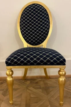 Casa Padrino Barock Esszimmer Stuhl mit Muster Blau / Gold - Esszimmer Möbel im Barockstil