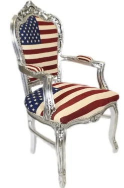 Casa Padrino Barock Esszimmer mit Armlehnen USA / Silber Antik Stil