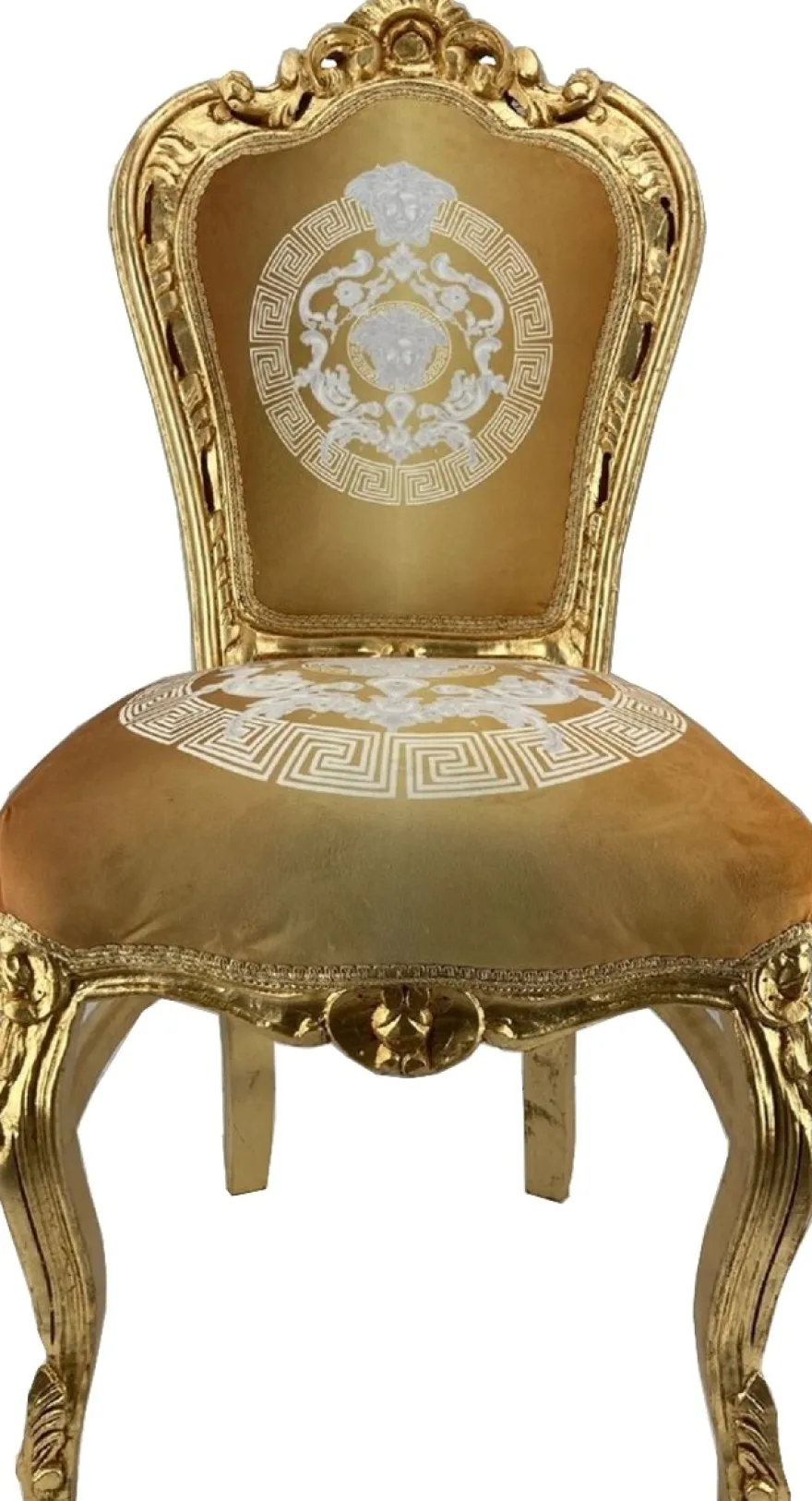 Casa Padrino Barock Esszimmer Stuhl Gold Muster / Gold - Handgefertigter Antik Stil Massivholz Stuhl - Barock Esszimmer Möbel