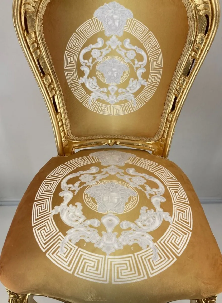 Casa Padrino Barock Esszimmer Stuhl Gold Muster / Gold - Handgefertigter Antik Stil Massivholz Stuhl - Barock Esszimmer Möbel