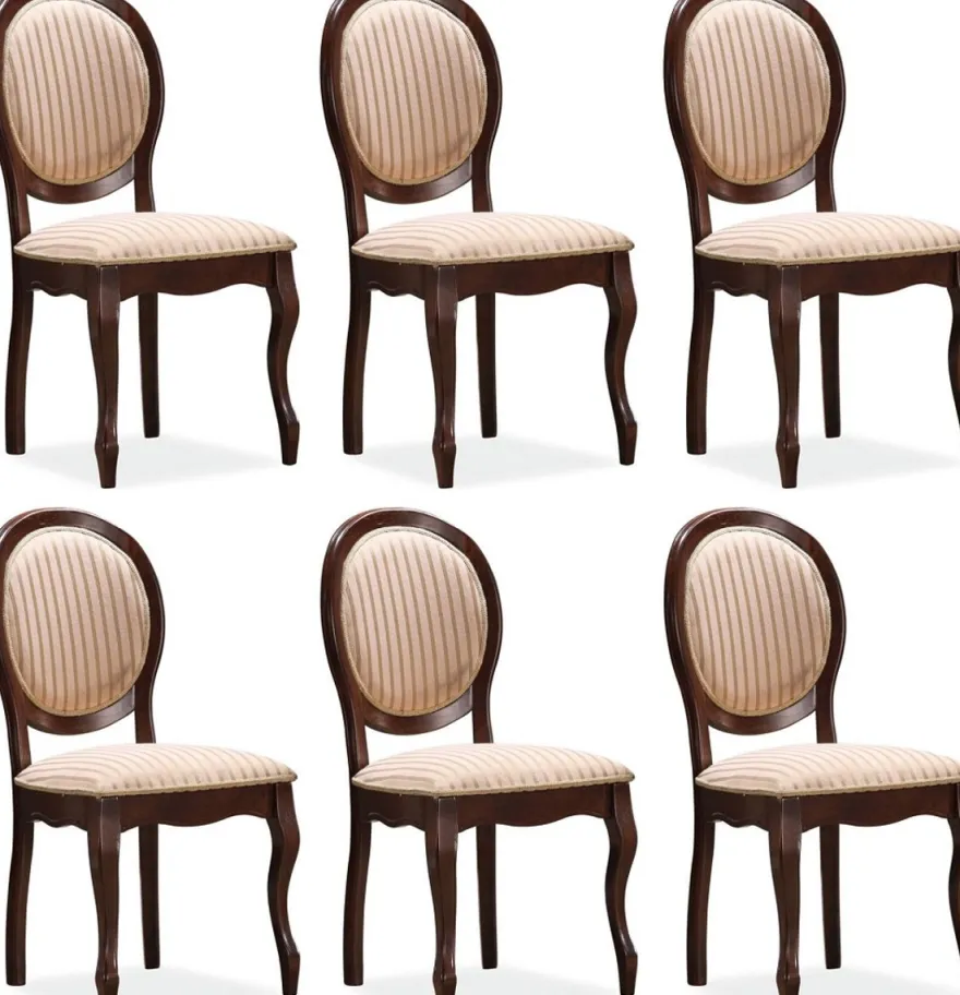 Casa Padrino Barock Esszimmerstuhl Set Beige / Gold / Dunkelbraun 47 x 44 x H. 97 cm - Küchen Stühle 6er Set - Barock Esszimmer Möbel