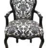 Casa Padrino Barock Esszimmer Stuhl Blumen Muster Schwarz / Weiß mit Armlehnen