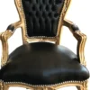 Casa Padrino Barock Esszimmerstuhl Schwarz / Gold Lederoptik mit Armlehnen B!