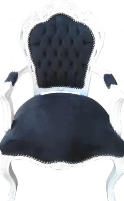 Casa Padrino Barock Esszimmer Stuhl Schwarz / Weiß mit Armlehnen - Möbel Antik Stil
