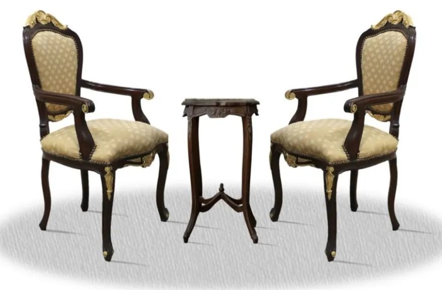 Casa Padrino Barock Esszimmerstuhl Set mit Beistelltisch - Barock Möbel