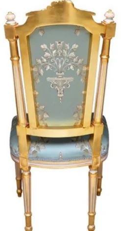 Casa Padrino Barock Esszimmerstuhl Türkis / Weiß / Gold - Handgefertigter Antik Stil Stuhl - Esszimmer Möbel im Barockstil