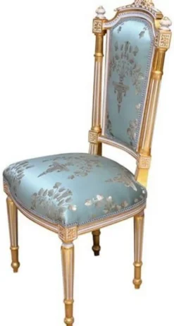 Casa Padrino Barock Esszimmerstuhl Türkis / Weiß / Gold - Handgefertigter Antik Stil Stuhl - Esszimmer Möbel im Barockstil