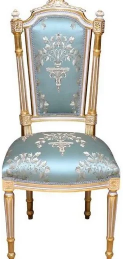 Casa Padrino Barock Esszimmerstuhl Türkis / Weiß / Gold - Handgefertigter Antik Stil Stuhl - Esszimmer Möbel im Barockstil