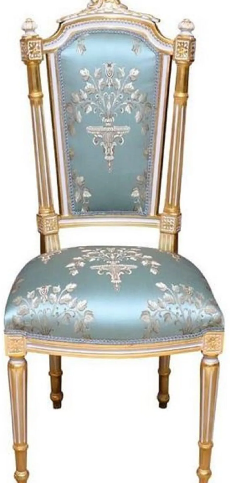 Casa Padrino Barock Esszimmerstuhl Türkis / Weiß / Gold - Handgefertigter Antik Stil Stuhl - Esszimmer Möbel im Barockstil