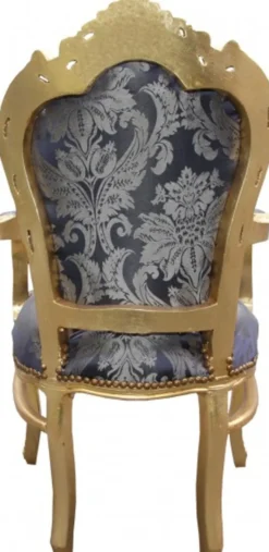 Casa Padrino Barock Esszimmer Stuhl Blau Muster / Gold mit Armlehnen - Limited Edition