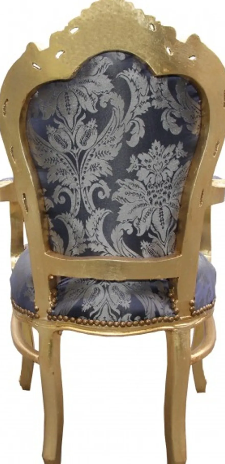 Casa Padrino Barock Esszimmer Stuhl Blau Muster / Gold mit Armlehnen - Limited Edition
