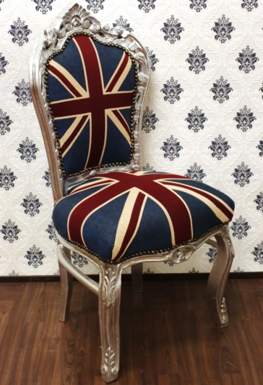 Casa Padrino Barock Esszimmer Stuhl Union Jack / Silber