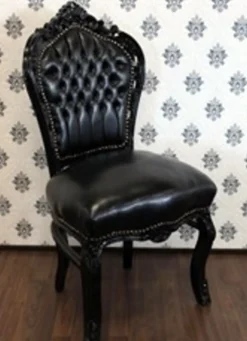 Casa Padrino Barock Esszimmer Stuhl Schwarz Lederoptik / Schwarz - Antik Stil Möbel