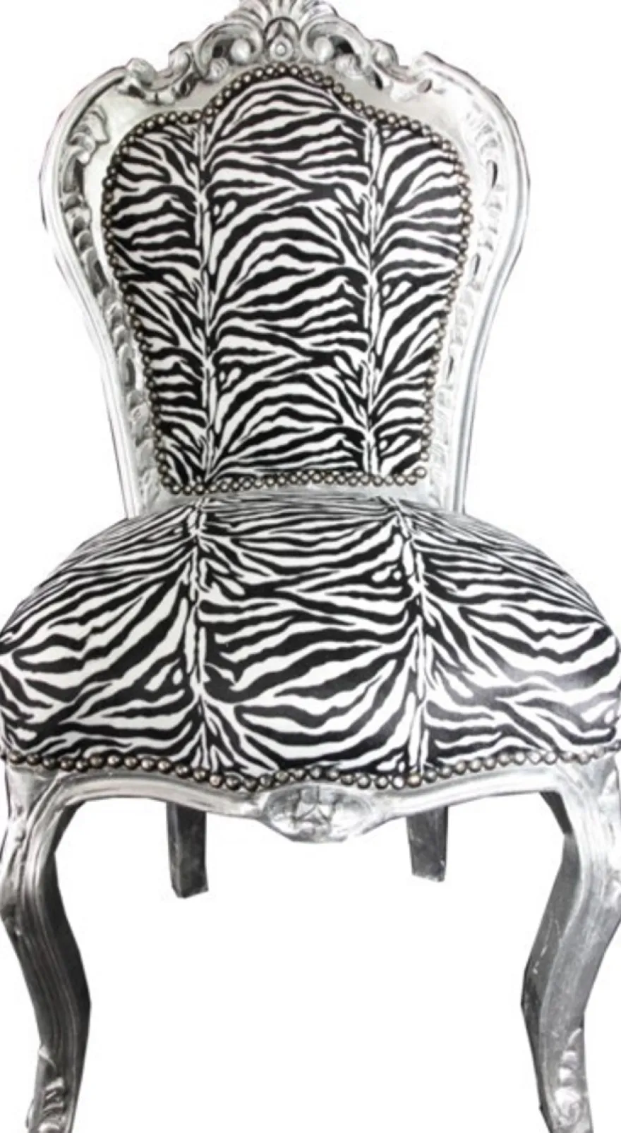 Casa Padrino Barock Esszimmer Stuhl Zebra / Silber - Möbel - Barockmöbel
