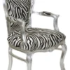 Casa Padrino Barock Esszimmer Stuhl Zebra / Silber mit Armlehnen