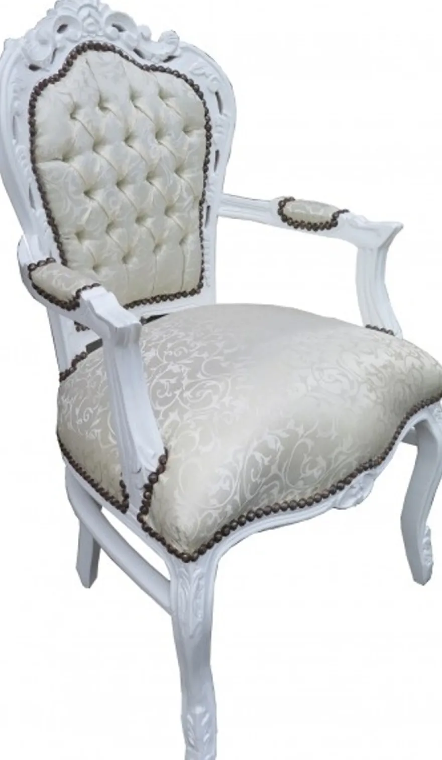 Casa Padrino Barock Esszimmer Stuhl mit Armlehnen Weiss Muster / Weiß - Antik Möbel - Limited Edition