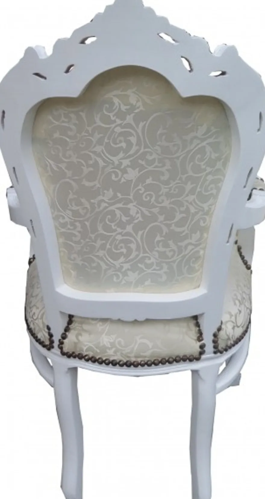Casa Padrino Barock Esszimmer Stuhl mit Armlehnen Weiss Muster / Weiß - Antik Möbel - Limited Edition