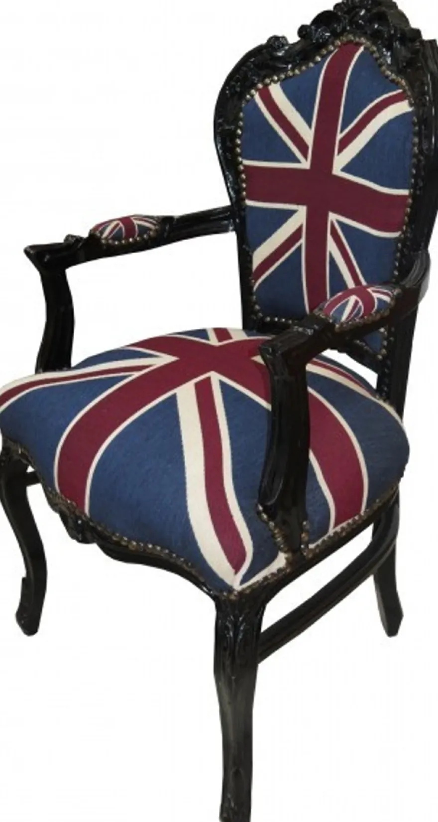 Casa Padrino Barock Esszimmer Stuhl mit Armlehnen Union Jack / Schwarz - Antik Stil Möbel
