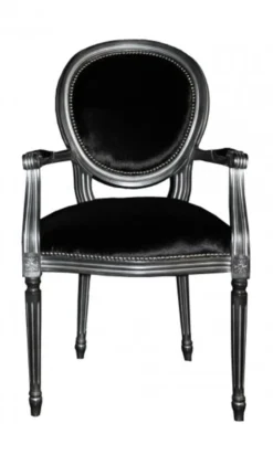 Casa Padrino Barock Esszimmer Stuhl mit Armlehne Schwarz / Silber - Designer Stuhl - Luxus Qualität