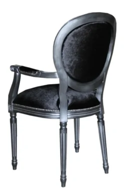 Casa Padrino Barock Esszimmer Stuhl mit Armlehne Schwarz / Silber - Designer Stuhl - Luxus Qualität