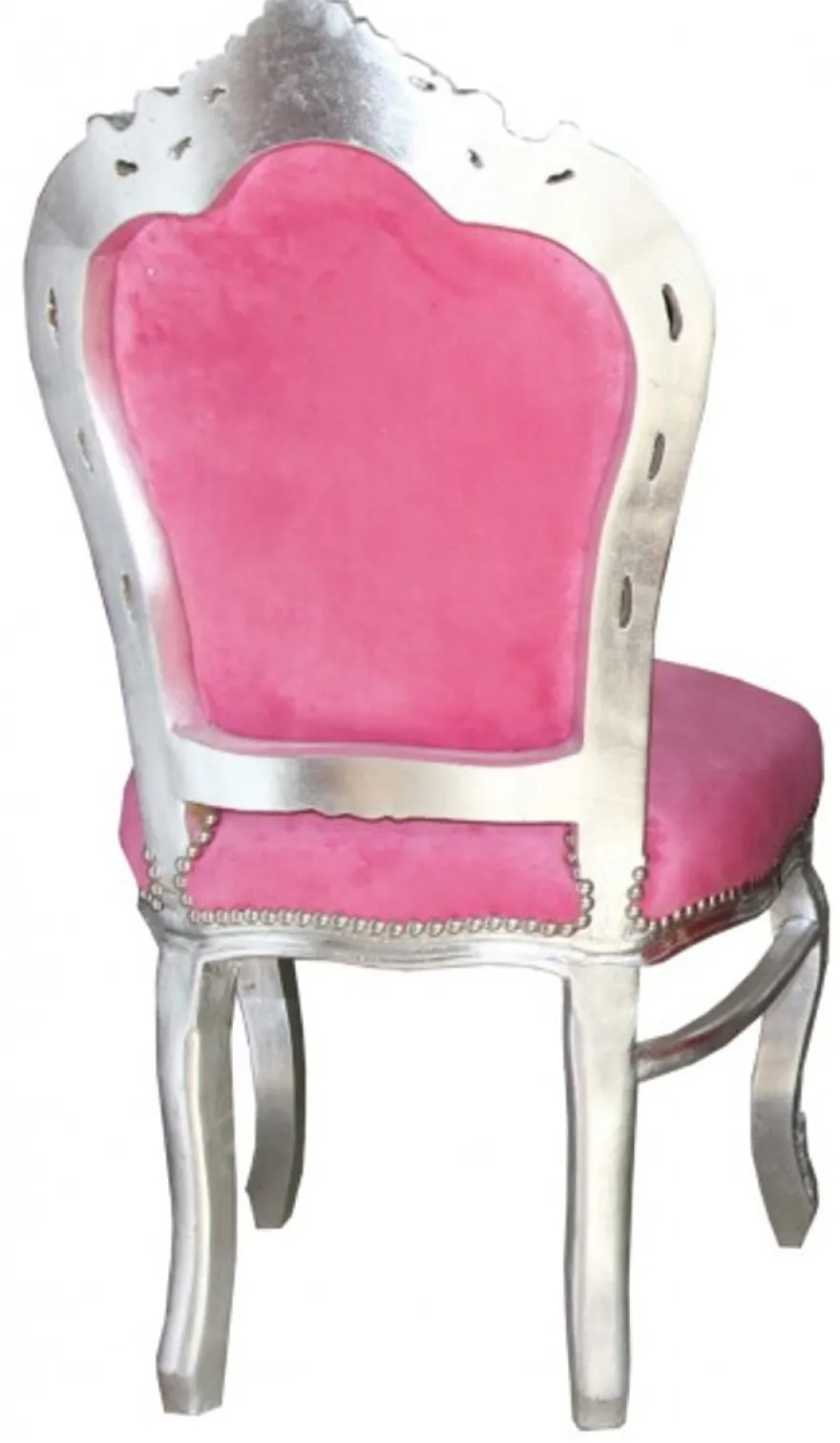 Casa Padrino Barock Esszimmerstuhl Pink/Silber ohne Armlehnen