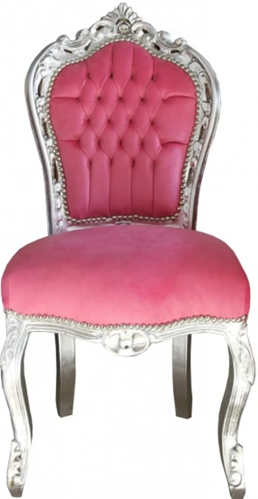 Casa Padrino Barock Esszimmerstuhl Pink/Silber ohne Armlehnen