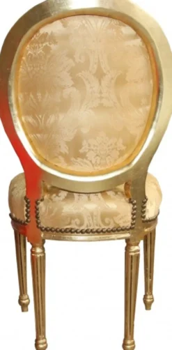 Casa Padrino Barock Esszimmer Stuhl Gold Blumenmuster / Gold Mod2 Rund