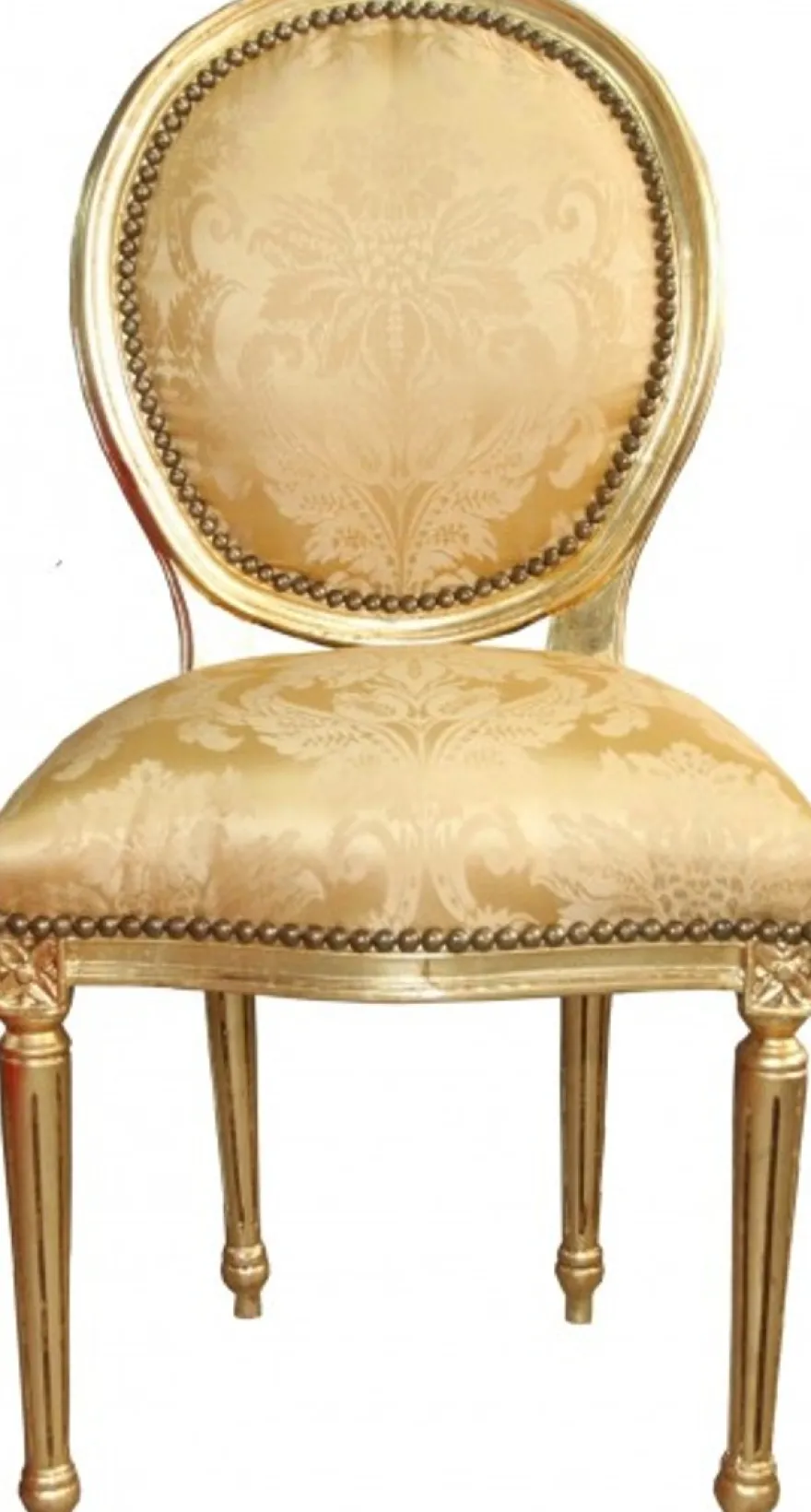 Casa Padrino Barock Esszimmer Stuhl Gold Blumenmuster / Gold Mod2 Rund