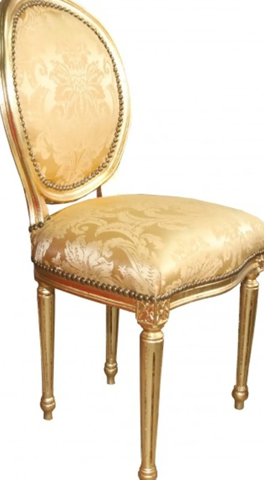 Casa Padrino Barock Esszimmer Stuhl Gold Blumenmuster / Gold Mod2 Rund