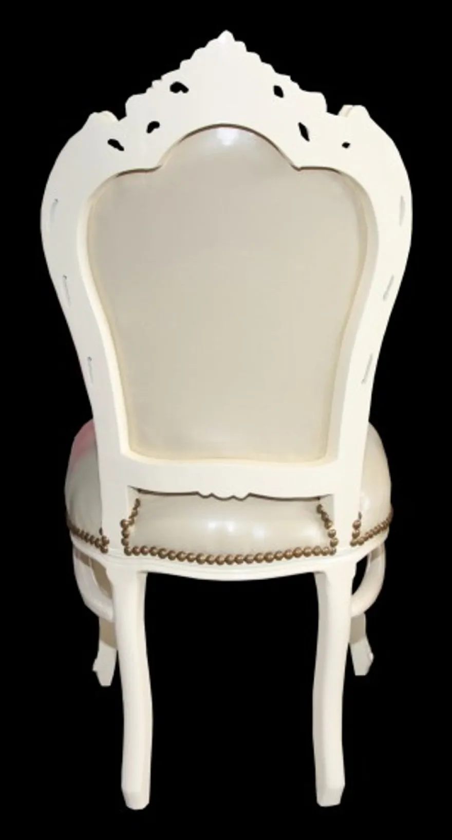 Casa Padrino Barock Esszimmer Stuhl Creme/Gold Lederoptik Mod1 - Möbel Antik Stil - Limited Edition