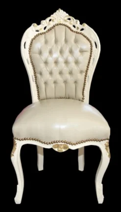 Casa Padrino Barock Esszimmer Stuhl Creme/Gold Lederoptik Mod1 - Möbel Antik Stil - Limited Edition