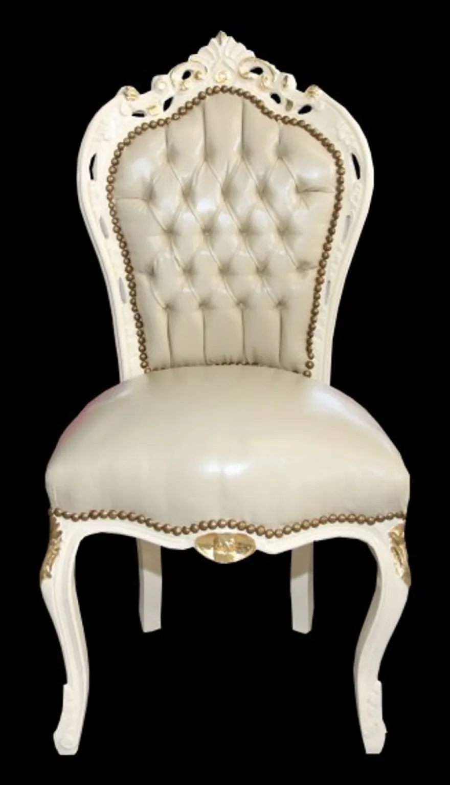 Casa Padrino Barock Esszimmer Stuhl Creme/Gold Lederoptik Mod1 - Möbel Antik Stil - Limited Edition