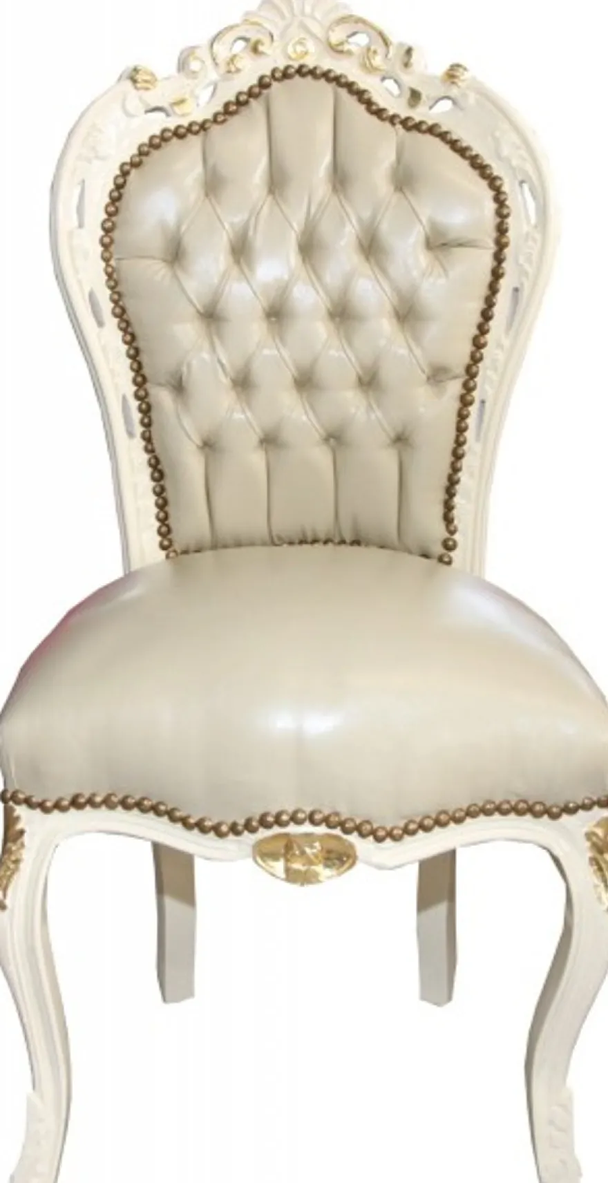 Casa Padrino Barock Esszimmer Stuhl Creme/Gold Lederoptik Mod1 - Möbel Antik Stil - Limited Edition