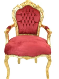 Casa Padrino Barock Esszimmer Stuhl Bordeaux / Gold mit Armlehnen ´- Möbel Interior - Handgefertigt im Antik Stil