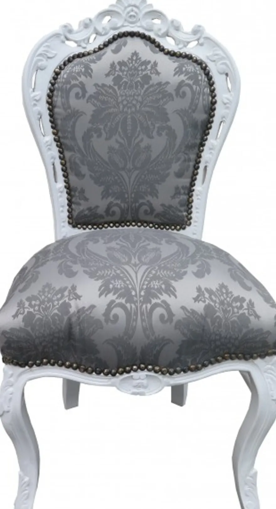 Casa Padrino Barock Esszimmer Stuhl Grau Muster /Weiss ohne Armlehnen - Antik Möbel - Limited Edition