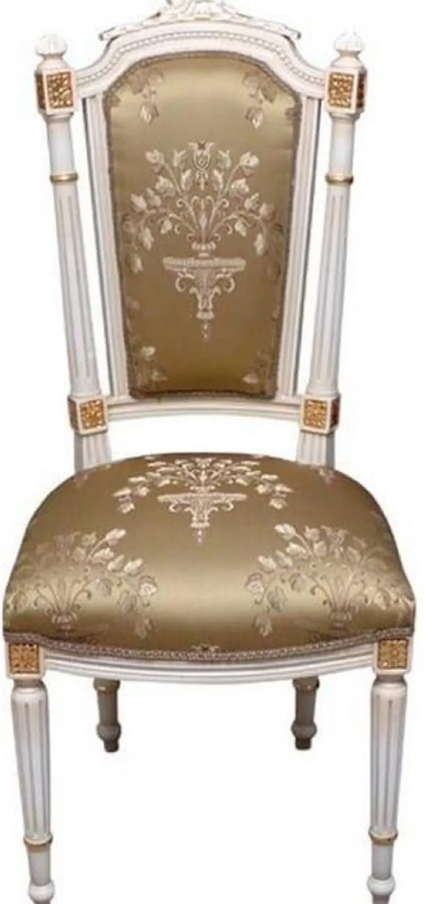 Casa Padrino Barock Esszimmerstuhl Gold / Cremefarben / Gold - Handgefertigter Antik Stil Stuhl - Esszimmer Möbel im Barockstil
