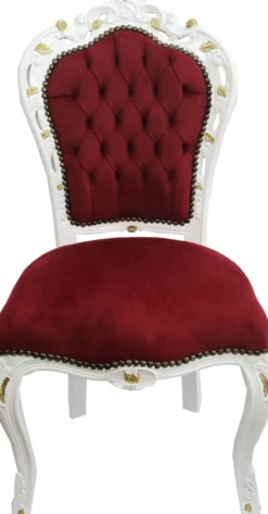 Casa Padrino Barock Esszimmer Stuhl Bordeaux / Weiß mit Gold Bemalung - Antik Stil Möbel