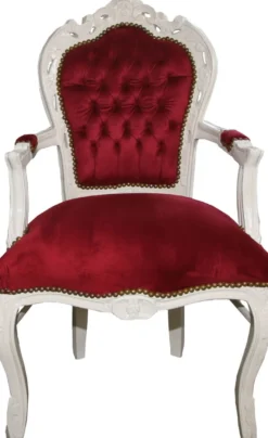 Casa Padrino Barock Esszimmerstuhl Bordeaux / Creme mit Armlehnen - Stuhl - Barockstuhl - Möbel