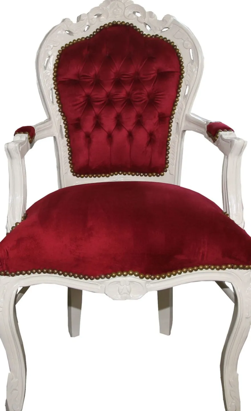 Casa Padrino Barock Esszimmerstuhl Bordeaux / Creme mit Armlehnen - Stuhl - Barockstuhl - Möbel