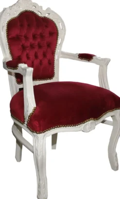 Casa Padrino Barock Esszimmerstuhl Bordeaux / Creme mit Armlehnen - Stuhl - Barockstuhl - Möbel